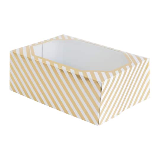 6 Packs: 3 ct. (18 total) Gold & White Striped Treat Boxes by Celebrate It®